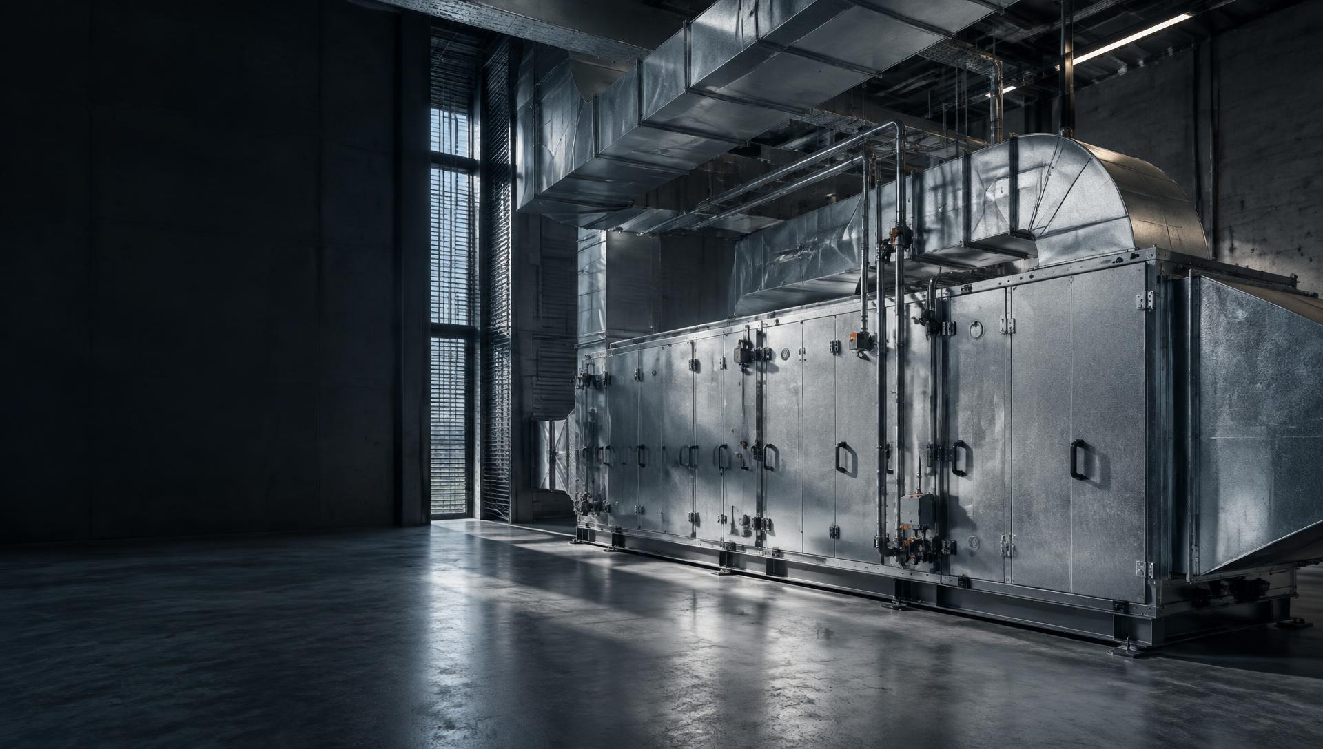 Commercial air handling equipment in a modern plant room